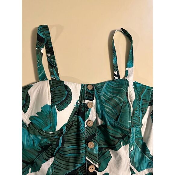 Boohoo Nasty Gal Romper Playsuit Green White 50s Style Palm Leaves Womens Sz L - Picture 6 of 15